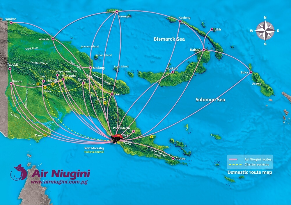 PX7191 AIR NIUGINI DOMESTIC ROUTE MAP A4 - Air Niugini
