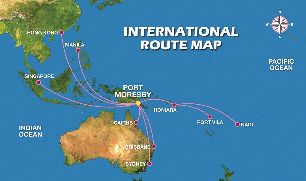 PX7400 AIR NIUGINI INTERNATIONAL ROUTE MAP A4 - Air Niugini